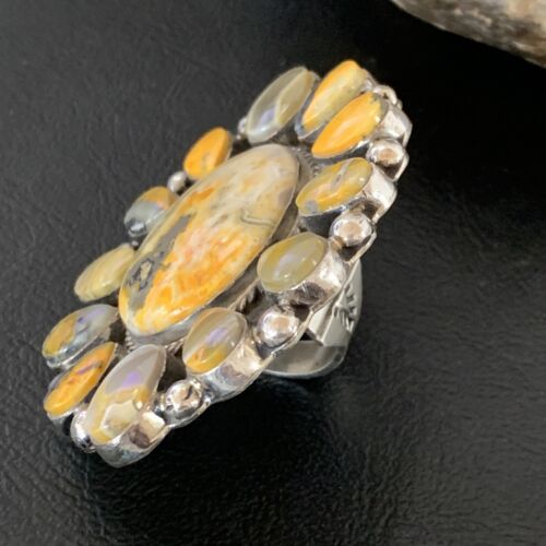 Navajo Yellow Bumblebee Jasper Cluster Ring | Authentic Native American Sterling Silver | Multi-Stone | Sz 6 | 14222