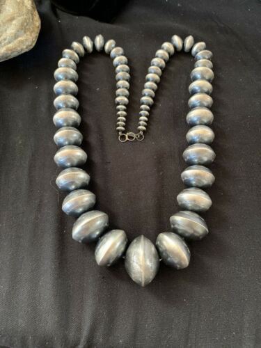 Navajo Handmade Stamped Sterling Silver Graduated Necklace | Native American | 30"| 221