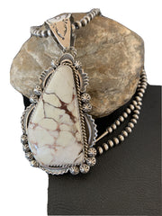Men's Navajo Wild Horse Turquoise Pendant Necklace | Sterling Silver | Authentic Native American Handmade | 01934