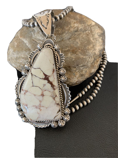Men's Navajo Wild Horse Turquoise Pendant Necklace | Sterling Silver | Authentic Native American Handmade | 01934