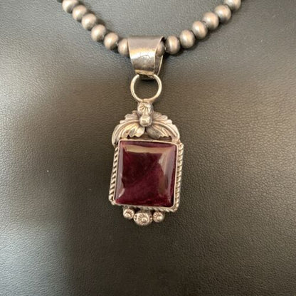 Navajo Purple Spiny Necklace Pendant | Sterling Silver | Authentic Native American Handmade | 13628