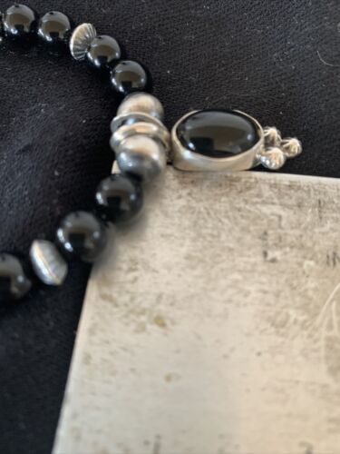 Navajo Black Onyx & White Buffalo Pendant Necklace | Sterling Silver | Authentic Native American Handmade | 01099