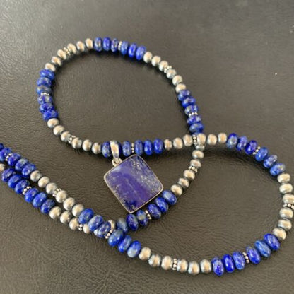 Native American Navajo Blue Lapis Pendant Necklace | Sterling Silver | Authentic Handmade | 11671 - Masha USA