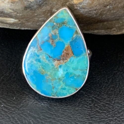 Navajo Blue Kingman Turquoise Ring | Sterling Silver | Sz 8 | Authentic Native American Handmade | 12792