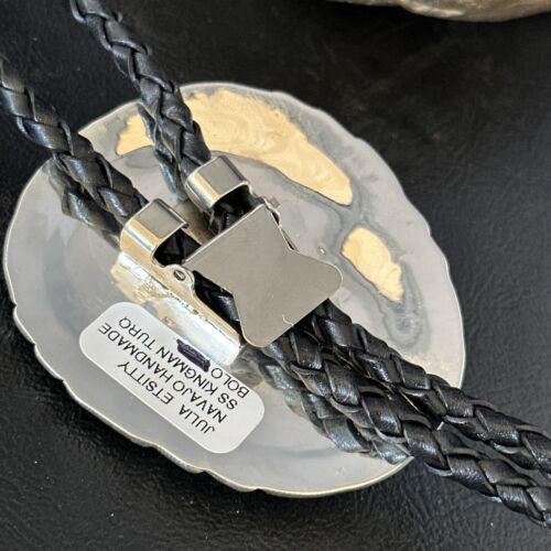 Native American Men's Bolo Tie | Blue Kingman Turquoise | Sterling Silver | Navajo Handmade | 14280