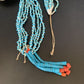 Native American Santo Domingo Blue Turquoise Coral Jacla Necklace | 5 Strand Nugget Bead | 34" | 13182