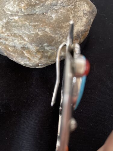 Navajo Turquoise & Coral Naja Tufa Cast Pendant | Authentic Native American Handmade | Sterling Silver | 01061