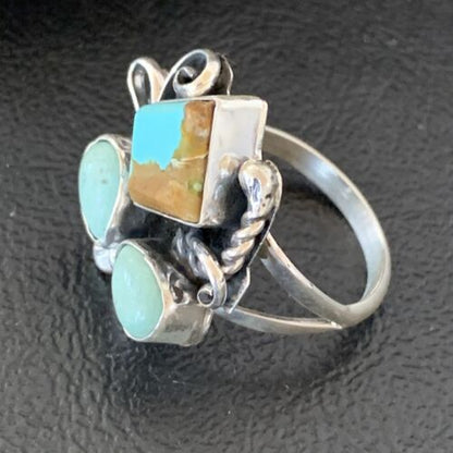 Navajo Men's Sterling Silver Ring | Blue Turquoise #8 Multi-Stone | Sz 10 | Native American Handmade | 2167