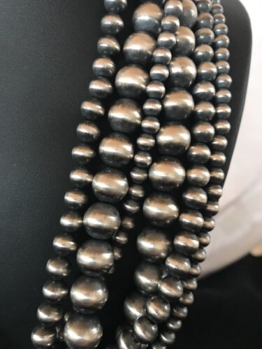 Navajo Pearls Sterling Silver Bead Necklace | 60" 3-Strand | Native American Handmade | 93960