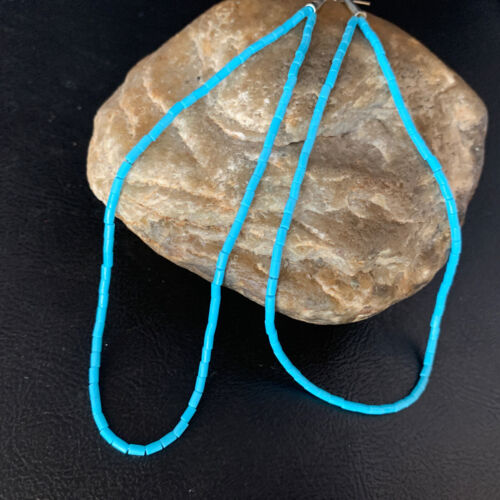 Navajo Silver Heishi Beads Turquoise Earrings | Sterling Silver | 5" | Authentic Native American Handmade | 13503