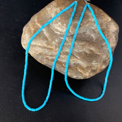 Navajo Silver Heishi Beads Turquoise Earrings | Sterling Silver | 5" | Authentic Native American Handmade | 13503