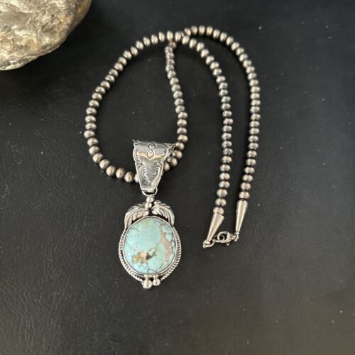 Navajo Blue Golden Hills Pendant Necklace | Sterling Silver | Authentic Native American Handmade | 14651