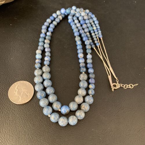 Native American Denim Lapis Bead Necklace | Sterling Silver | 21" | 2028