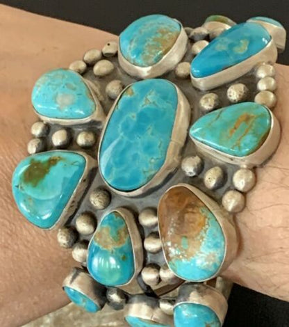 Men's Navajo Blue Royston Turquoise Cuff Bracelet | Sterling Silver | Authentic Native American Handmade | 1070