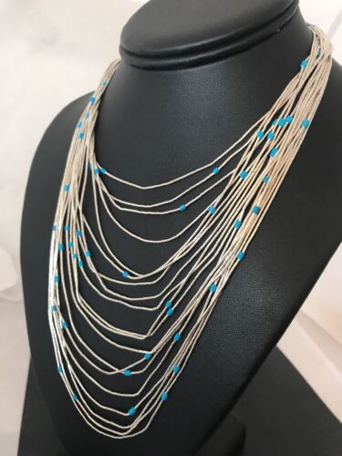 Turquoise Liquid Heishi Necklace | 19 Strand Graduated | Sterling Silver | Authentic Native American Handmade | 3701