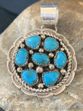 Navajo Blue Kingman Turquoise Cluster Pendant | Authentic Native American Sterling Silver | Multi-Stone | 2" | 02095