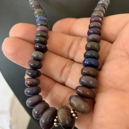 Native American Women's | Sterling Silver | Ethiopian Black Fire Opal Bead Necklace | Handmade | 18" | 01919