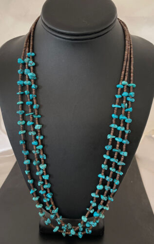 Navajo Kingman Turquoise 3 Strand Necklace | Sterling Silver | Authentic Native American Handmade | 1161