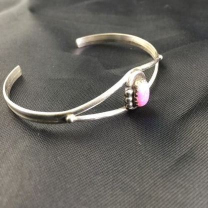 Children's Navajo Pink Opal Cuff Bracelet | Sterling Silver Handmade | Authentic Native American | 10179