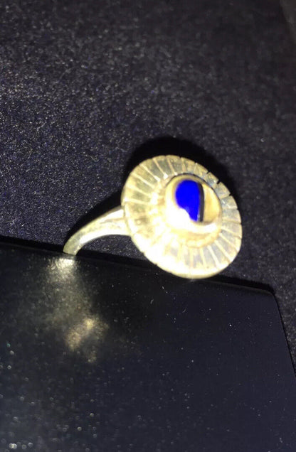 Navajo Lapis & Opal Ring | Authentic Native American Sterling Silver | Multi-Stone | Sz 5.5 | 01801