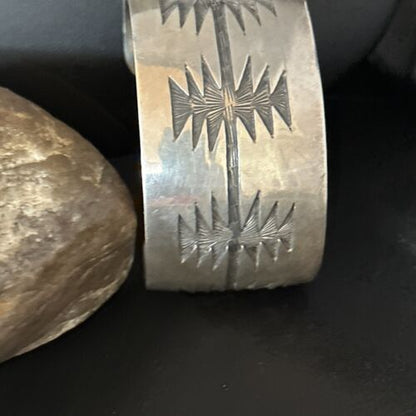 Native American Sterling Silver Navajo Stamped Cuff Bracelet | Handmade | 14589