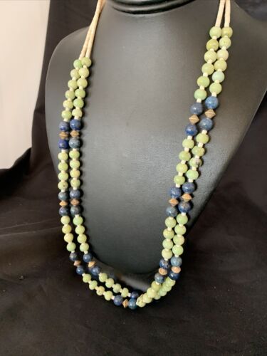 Southwestern Santo Domingo Necklace | 2 Strand Shell Serpentine Denim Lapis | 11997