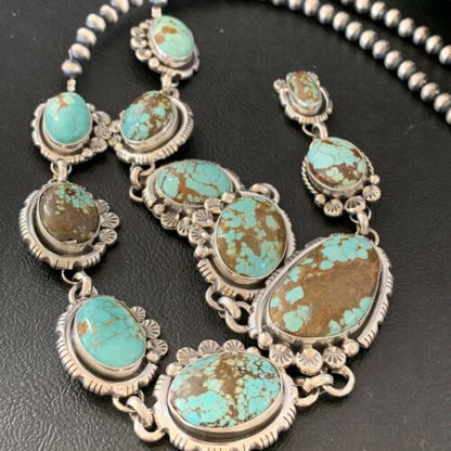 Navajo Blue Turquoise #8 Lariat Necklace | Sterling Silver | Native American Handmade | 10759