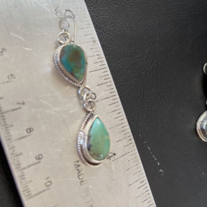 Navajo Royston Turquoise Dangle Earrings | Green Handmade | Sterling Silver | Authentic Native American | 1588