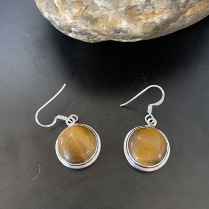 Southwestern Sterling Silver Dangle Earrings | Navajo Coffee Tiger's Eye | Authentic Native American Handmade | 2073