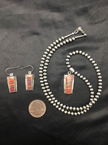 Navajo Red Opal Pendant Necklace & Earrings Set | Sterling Silver | Native American Handmade | 4402