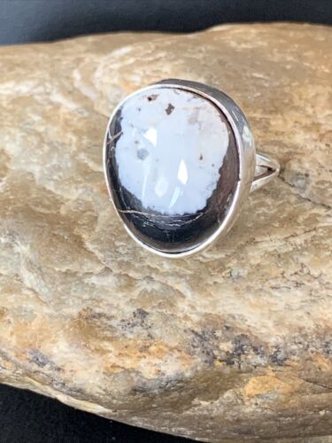Native American Men's Navajo White Buffalo Turquoise Ring | Sterling Silver | Sz 8 | 1824