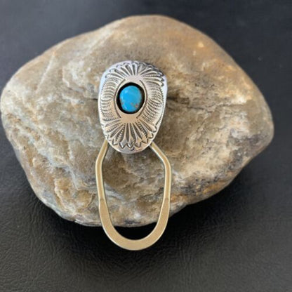 Navajo Turquoise Keyring | Sterling Silver | 2" | Authentic Native American Handmade | 11596