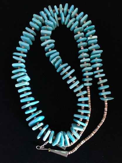 Santo Domingo | Spiderweb Turquoise Bead Necklace | Sterling Silver | 29" | Authentic Native American Handmade | 1758