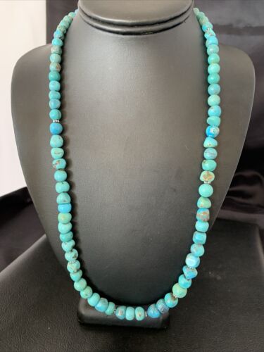 Men's Navajo Blue Turquoise Bead Necklace | Sterling Silver | 26" | Authentic Native American Handmade | 10622