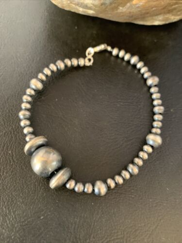 Southwestern Navajo Pearls Bead Bracelet | Sterling Silver | 8" | Authentic Native American Handmade | 14187