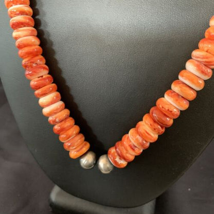 Navajo Pearls Sterling Necklace | Red Spiny Oyster & Turquoise Pendant | 24" | 11327