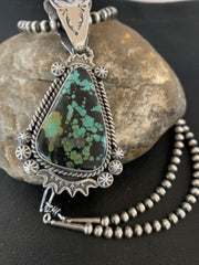 Men's Navajo Green Spiderweb Turquoise Pendant | Sterling Silver Necklace | Authentic Native American Handmade | 01978