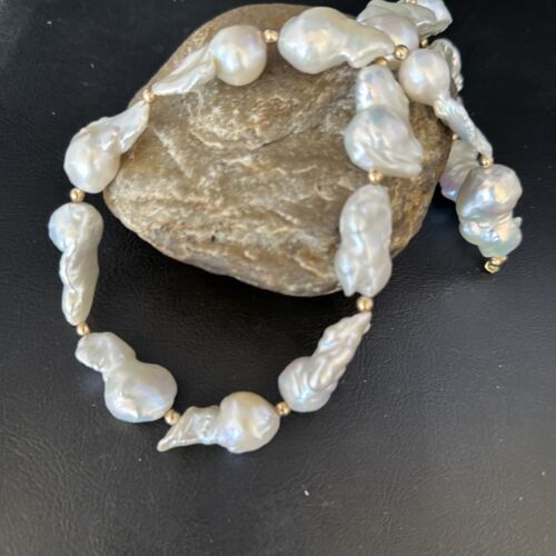 Native American White Baroque Pearl Necklace | Gold Filled Beads | 20" | 14237