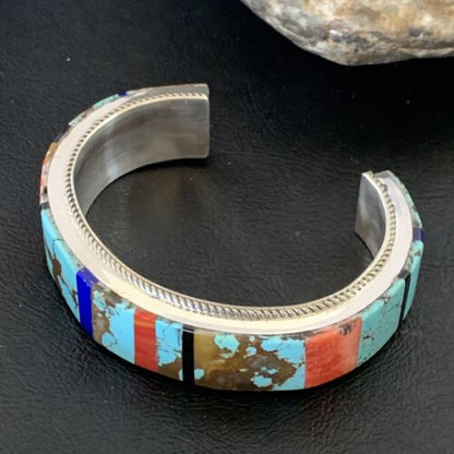 Men's Navajo Turquoise Spiny Lapis Inlay Bracelet | Sterling Silver | Authentic Native American Handmade | 12236