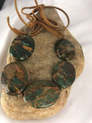 Native Green Turquoise Sterling Silver Necklace Leather Cords Bracelet