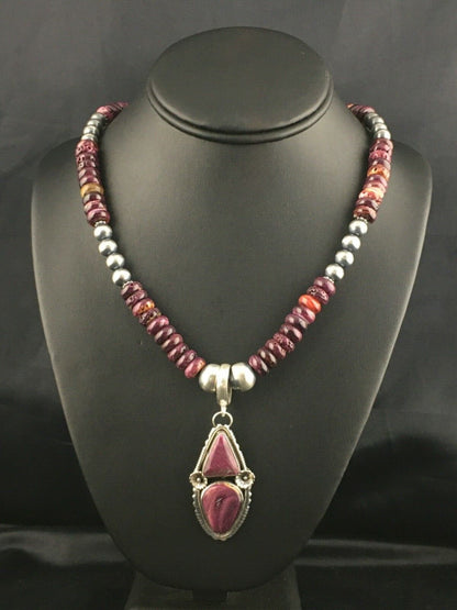 Navajo Purple Spiny Oyster Pendant with Pearls | Sterling Silver Necklace | Authentic Native American Handmade | 8175