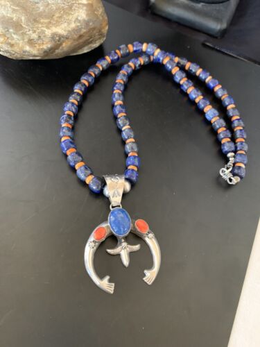 Navajo Native American Blue Lapis Spiny Oyster Naja Pendant | Sterling Silver | 11492 - Masha USA