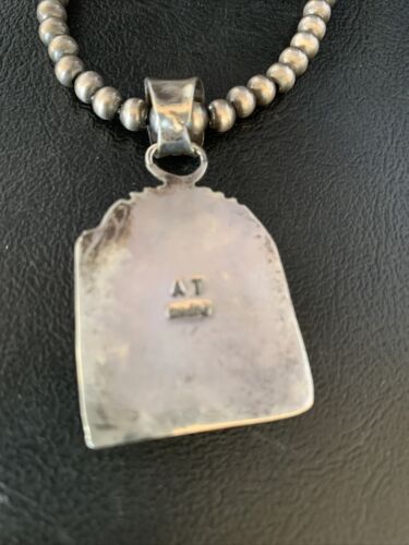 Men's Blue Boulder Turquoise Necklace Pendant | Sterling Silver | Navajo Handmade | 13767