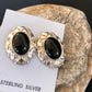 Native American Onyx Nugget Design Earrings | Sterling Silver | Southwestern Handmade | 1" | 3745