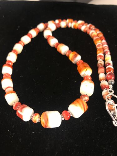 Native American Red Spiny Oyster Navajo Necklace | Sterling Silver | 23" | 8491 | Graduated - Masha USA