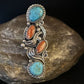 Navajo Turquoise Spiny Oyster Multi-Stone Ring | Authentic Native American Sterling Silver | Sz 8 | 14496