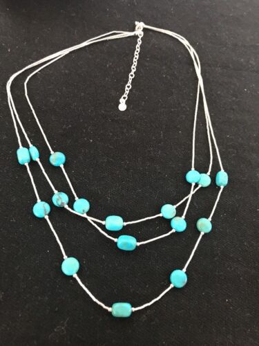 Turquoise Liquid Heishi 3 Strand Necklace | Graduated Sterling Tube | Authentic Native American Handmade | 3695