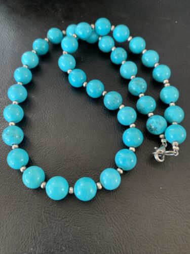Native American Navajo Pearls Blue Turquoise Bead Necklace | Sterling Silver | 20" | 11806