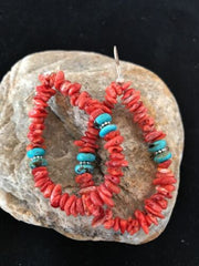 Navajo Sterling Silver Turquoise Spiny Oyster Earrings | 2" | Authentic Native American Handmade | 2038