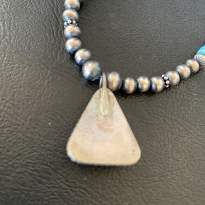 Men's Blue Turquoise Pendant Necklace | Navajo Pearls | Sterling Silver | Native American Handmade | 12616